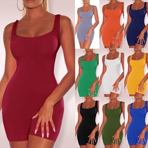 New Skinny Jumpsuit Short Sleeveless Streetwear Female Sport Fitness Sexy Playsuit Party Clubwear Elastic Jumpsuit Women
