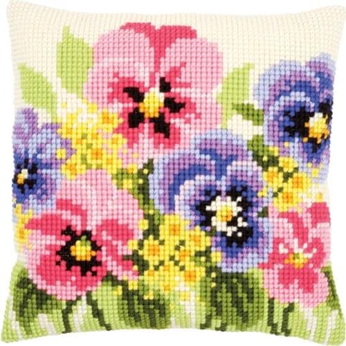 DIY Cross Stitch Cushion Front Violet Flowers Needlepoint Kits Printed Canvas Chunky Yarn Cross-stitch Pillow Case Arts & Crafts
