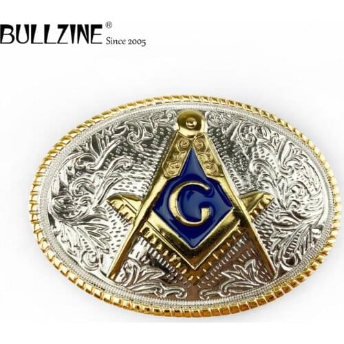 The Bullzine wholesale mason belt buckle with gold and silver finish FP-03553 suitable for 4cm width snap on belt