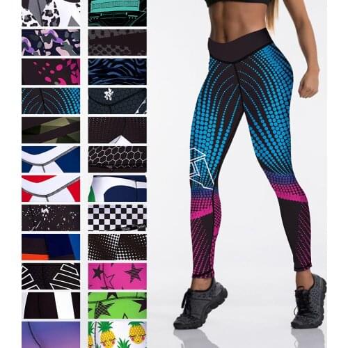 Qickitout 12%spandex Sexy High Waist Elasticity Women Digital Printed Leggings Push Up Strength Pants