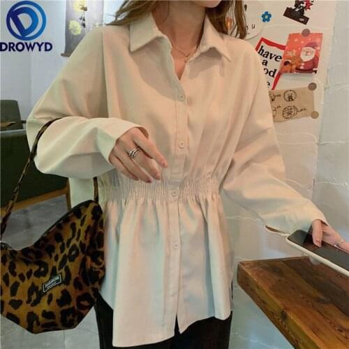 Shirts Women Spring Pure Color Korean Style Female BF Long Sleeve Leisure All-match Turn Down Collar Harajuku Mujer Rapa Hipster