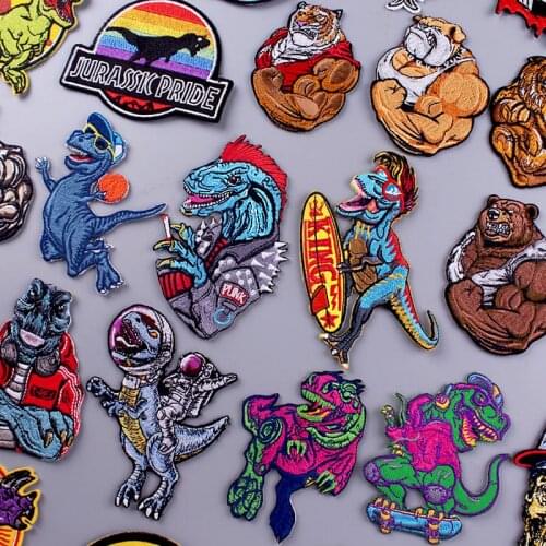 Embroidery Dinosaur Patch Rock/Punk Patch Iron On Patches For Clothing Thermoadhesive Patches On Clothes Jurassic Park Stickers