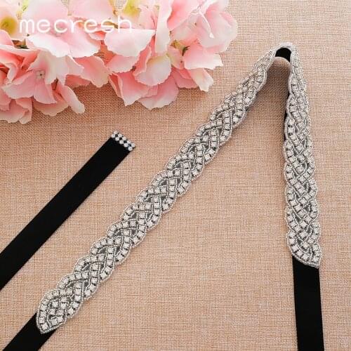 Mecresh Silver Crystal Rhinestone Wedding Belt Black White Pink Ribbon Bridal Belt Sash for Wedding Gown Women Accessories YD022
