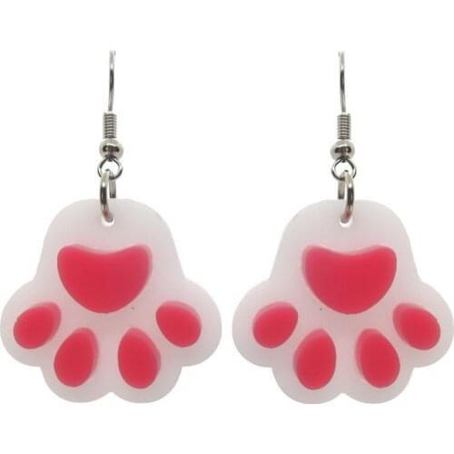 Paw Print Kitty Cat Dog Toe Beans Dangle Earrings