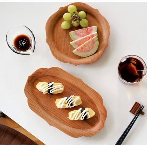 Handmade Serving Tray Cherry Wood Breakfast Food Storage Plate Small Stuff Organizer Tableware Holder Home Kitchen Table Decor