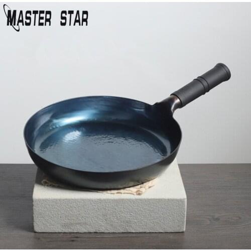 Master Star Handmade Forging Delicateness Hammer Pan lifespan of 20 Years Pure Iron Artwork Skillet Kitchen Steak Frying Pan