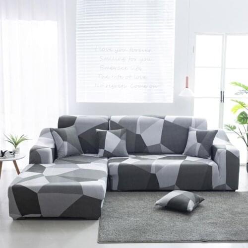 Modern Geometric Elastic Sofa Cover For Living Room Sofa Gray Plaid Slipcovers Elastic Protector 1/2/3/4 Seater Sofa Cover