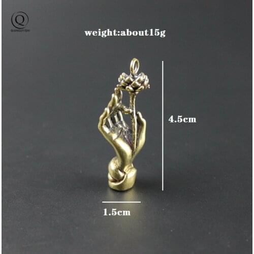 Vintage Pure Copper Blessing Hand Pendants for Necklace Keychains Brass Buddha Hands Key Chains Hanging Trinket Lucky Keyrings