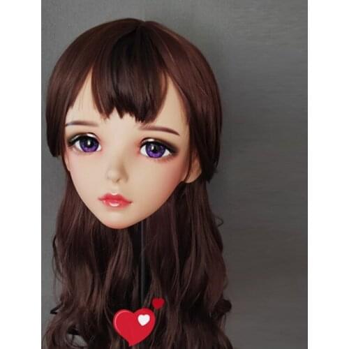 Wan-03)Female Sweet Girl Resin Half Head Kigurumi BJD Eyes Crossdress Cosplay Japanese Anime Role Lolita Mask With Eyes And Wig