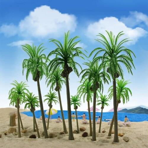 YS04 15pcs Model Railway Model Coconut Trees Palm Tress Seabeach Layout OO/HO/TT/N/Z Scale