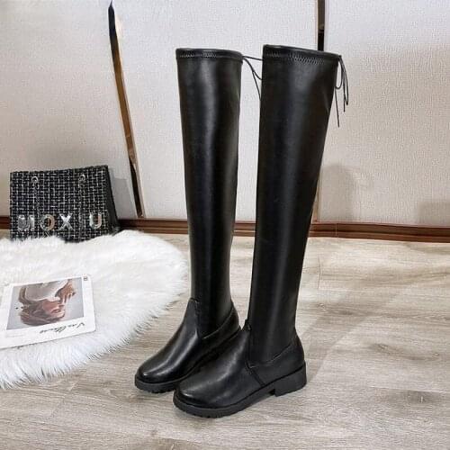 2021 Winter High Quality Leather Boot Fashion Back Zipper Non-slip wear-resistant Increase height Warm Women Over the knee Boots
