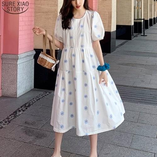 Elegant White Maxi Dress 2021 Summer Short Sleeve Floral Dress Women Plus Size Vintage Cotton Party Dresses Women Clothing 14415