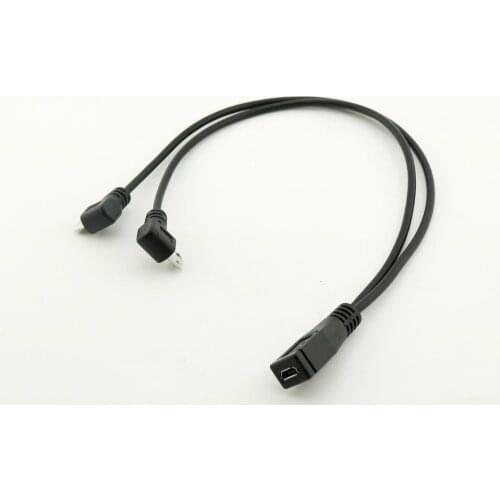 1pcs Micro USB 2.0 5 Pin Female To Dual 2x Male Splitter Y Angled Data Charger Charging Cable Cord For Phone Cellphone 30cm