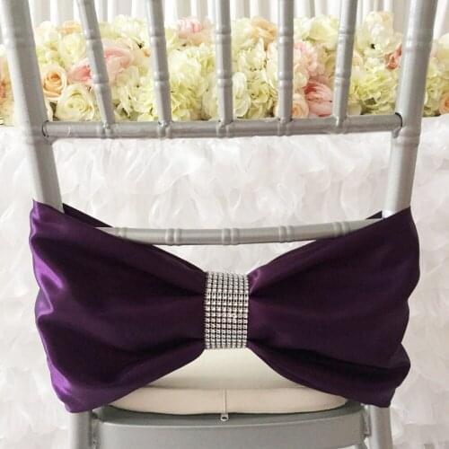 120 pcs Hot Sale Colorful Chair Band Satin Sash chair Bow Diamond Buckle for Wedding Event Decoration