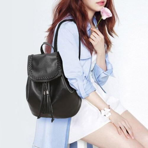 3 PCS Women Backpacks Wallets Black Leather Handbag Girls Schoolbag Mini Casual Backpack Purses Set