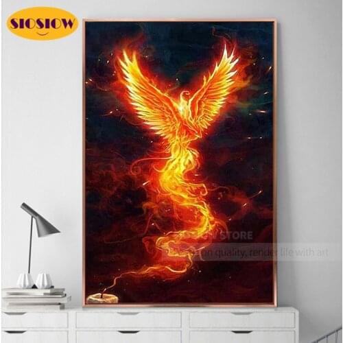 5D DIY Diamond Painting Fire Phoenix Full Square Round Drill Daimond Chinese Cross-Stitch Patterns Mosaic Embroidery Decor Room