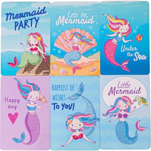 6Pcs/Set New Cardboard Diamond Painting For Children Mermaid Pattern Diamond Art Crafts With Bracket Puzzle gift for children
