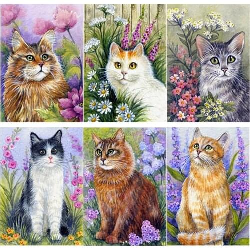 New 5D DIY Animal Diamond Painting Cat Flower Diamond Embroidery Cross Stitch Full Square Round Drill Home Decor Manual Art Gift