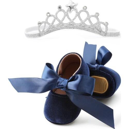 Baby Girl Baptism Shoes Riband Bow Lace Velvet Princess Baby Shoes First Walkers Newborn Moccasins For Girls Christening