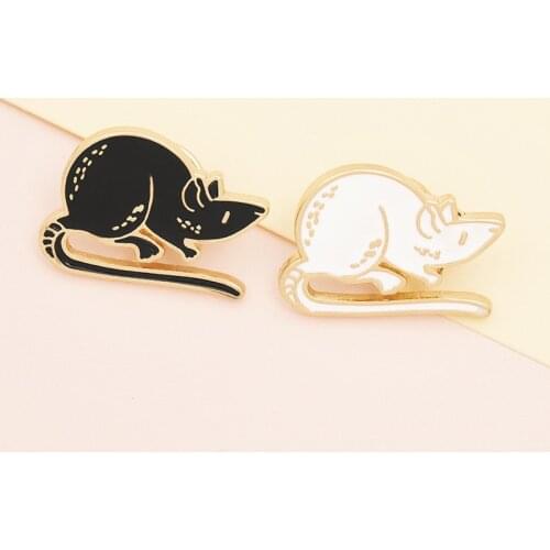 Cute Cartoon Black White Rats Enamel Brooches for Friends Animal Badge Bag Shirt Lapel Pin Buckle Jewelry Accessories Gifts