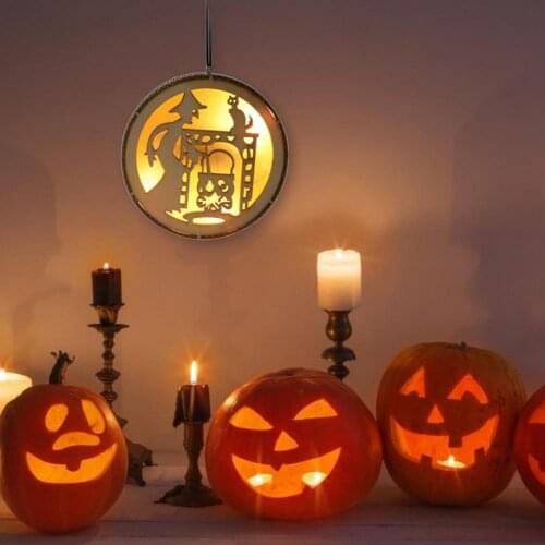 Halloween Wooden Wall Hanging Ornament LED Lights Halloween Decorations For Home Pumpkin Man Haunted House Ghosts