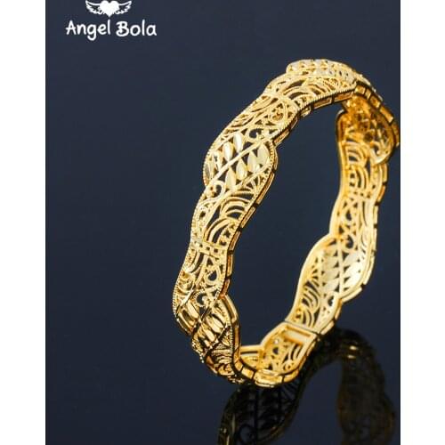 Dubai India Africa Gold Color Muslim Turkish Bangles for Women Gold Lattice Bangle Bracelet Girls Women Hand Jewelry Arab Gifts