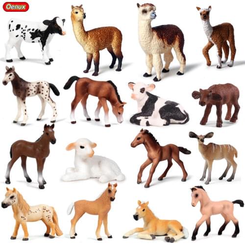 Oenux Farm Animals Simulation Cute Model Action Figure Alpaca Cow Horse Figurines Sheep Goat Miniature Educational Toy For Kid