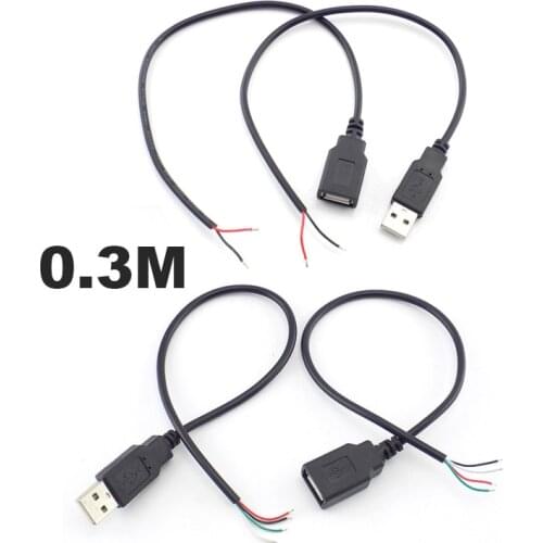 0.3m USB Cable Connector Male Female Cable 4 Pin Wire Data Extension Cord 2 Pin Power Supply for DIY 5V Adapter Charging 0.3M