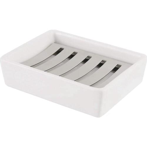 Ceramic Soap Dish Stainless Steel Soap Holder, Ceramic Soap Dish SUS304 Stainless Steel Tray for Shower