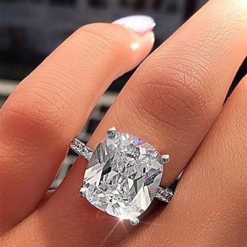 Classic Four Prong Female Ring Cushion Cut Square Zircon Ring Party Wedding Band Rings for women Bridal Fashion Jewelry