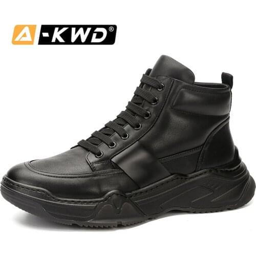 Fashion Black Men Winter Boots Anti-Slip Wear Resistent High-Tops Winter Sneakers for Men Genuine Leather Botas Invierno Hombre