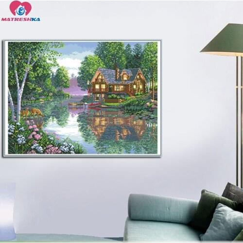 69cm x 51cm Partial beadwork set house and river 11CT counted Accurate printed fabric cross stitch Bead embroidery cross crafts