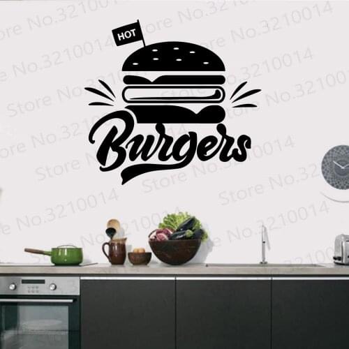 Delicious Hot burger Wall Sticker For Hamburger Store Vinyl Decal For Kitchen Room Decals window sticker PW359