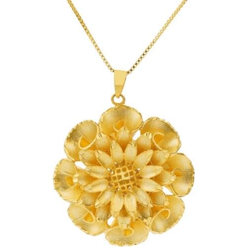 Real 24K Gold Jewelry New Design Big Flower Shape Statement Pendant Necklaces for Womens 24K Jewelry Wedding Gifts Wholesale