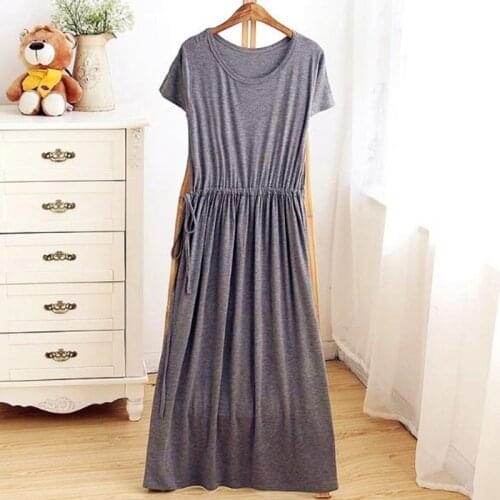 New short sleeve long night dress women spring summer nightgowns womens home clothes loose modal sleepwear ladies nightshirts