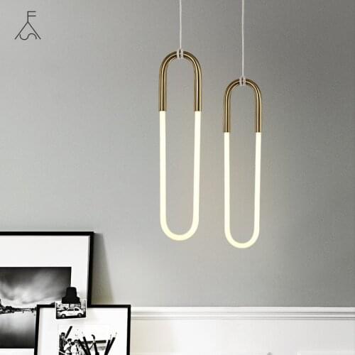 Nordic U Shape LED Lamp Modern Gold Pendant Light for Bedroom Eye Protection Hanging Lamp Restaurant Living Room Decoration
