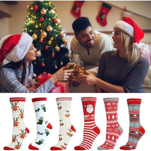 Men women animal socks christmas holiday Middle tube cotton sock colorful girls lady female Snowman Santa gift socks 6 pcs