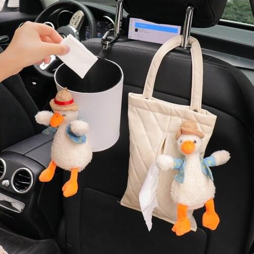 2021 New Cartoon Duck Creative Cute Seat Back 2 In 1 Hanging Trash Can Car Storage Box