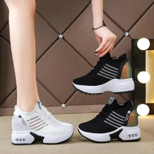 NEW spring Knitting Fashion Sneakers Women Hide Heels Casual Shoes Woman Breathable Platform Sneakers Wedge Shoes