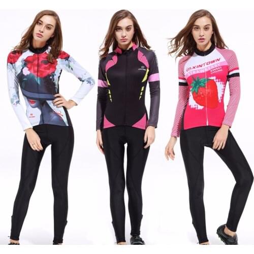 New Style Cycling Set for Women Long Sleeve Anti-sweat Jersey Pants GEL Pad MTB Bike Bicycle Jersey Suit Sportswear