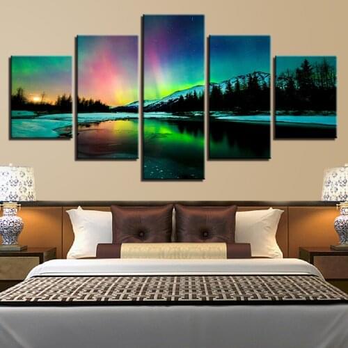 Landscape Sky Cloud Star Mountain River Hot Air Balloon 5 Piece Wall Pictures For Living Room Color Painting Art Home Decor