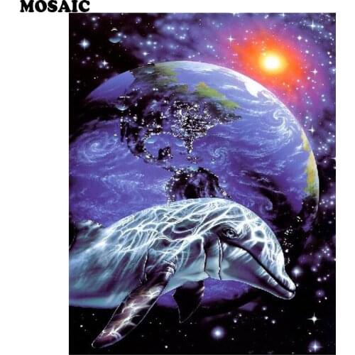 Full Square Diamond 5D DIY Diamond Painting Starry sky Dolphin Embroidery Cross Stitch Rhinestone Mosaic Painting Decor