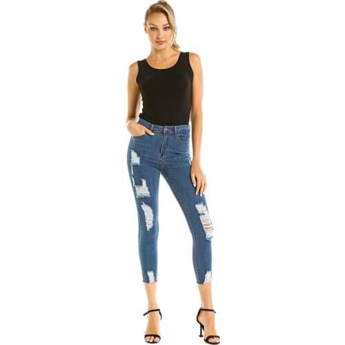 Casual Slim Women Jeans Womens High Waist Straight Jeans Ladies Denim Pants Casual Hollow Pencil Pants