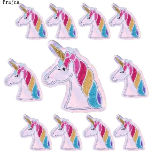 Prajna 10PCS Cartoon Unicorn Patch Iron On Patches For Clothing DIY Sequin Unicorn Patches Cute Animal Sticker On Clothes Badge