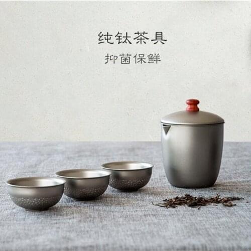 PYTITANS 6Pcs Titanium Tea Set Portable Teapot Kettles Tea Cup Titanium Chinese Tea Set Drinkware