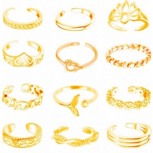 Adjustable Open Size Toe Rings for Women Girl Wave Heart Shape Summer Beach Foot Jewelry Multiple Designs DIY Small Size