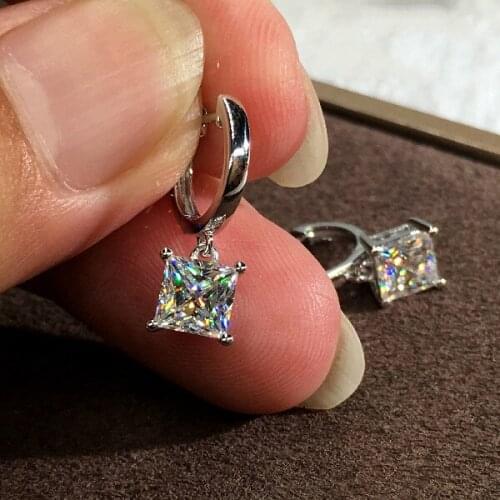 Luxury 925 Sterling Silver Dangle Earrings for Women Elegant Square Zircon Crystal Earrings Bride Wedding Earrings Fine Jewelry