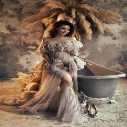 Grey Pregnant Night Gown Bride Sleepwear Robes Side Split Custom Made Dressing Gown Women Sexy Illusion Sleepwear Dresses Cheap