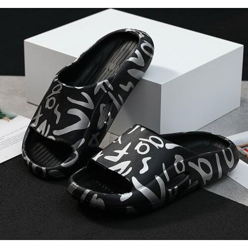 Summer Soft Mens Slippers Flip Flops Printing Sandals Woman Graffiti Anti-slip Outdoor Thick Beach Slides Non-slip Ladies Shoes