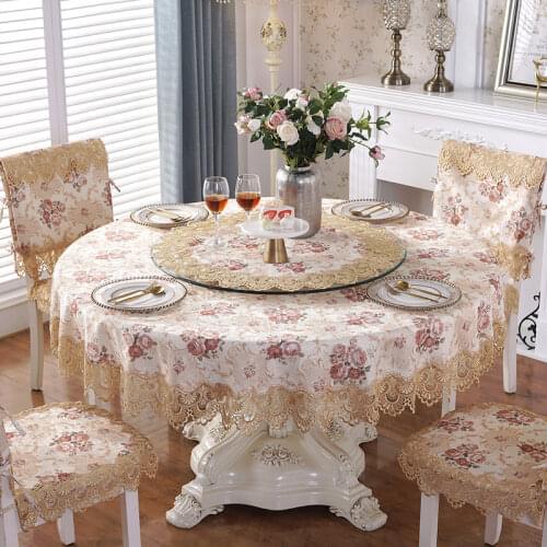 Round Tablecloth Pastoral table cover Dining table cloths Turntable Folding Home Embroidery lace flower house towel chair cover